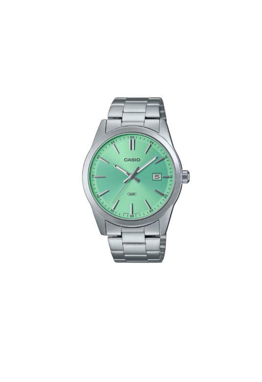 Casio MTP-VD03D-3A2UD orologio uomo quarzo acciaio 41mm quadrante verde menta datario

