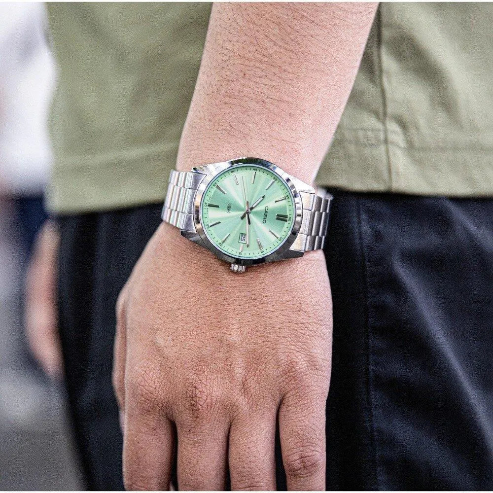 Casio MTP-VD03D-3A2UD orologio uomo quarzo acciaio 41mm quadrante verde menta datario

