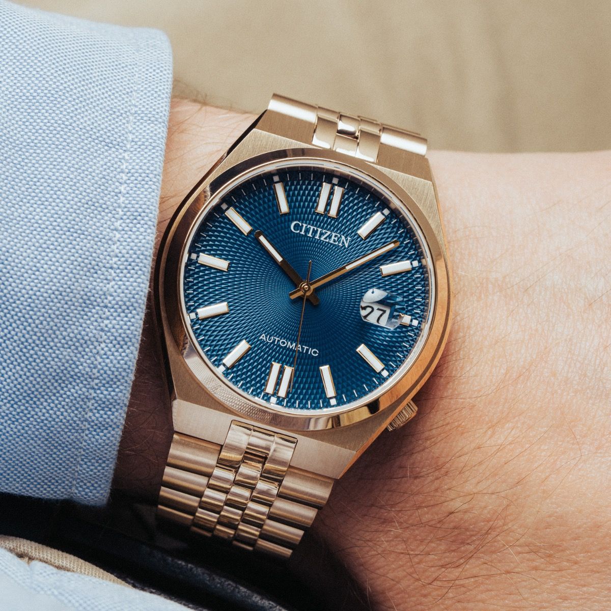 Citizen Tsuyosa 60 Automatico NK0023-57L quadrante blu cassa 40 mm acciaio oro rosa