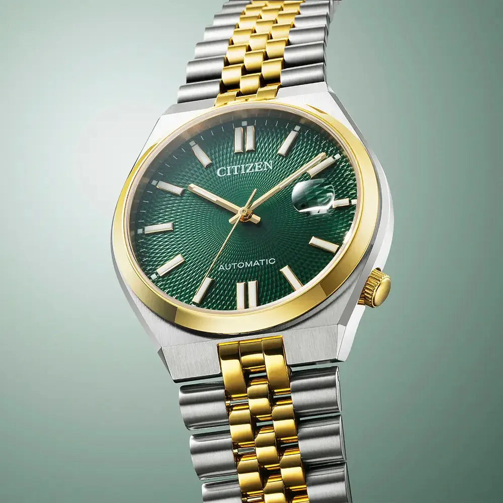 Citizen Tsuyosa Automatico NK0024-54X quadrante verde cassa 40 mm acciaio bicolore vetro zaffiro