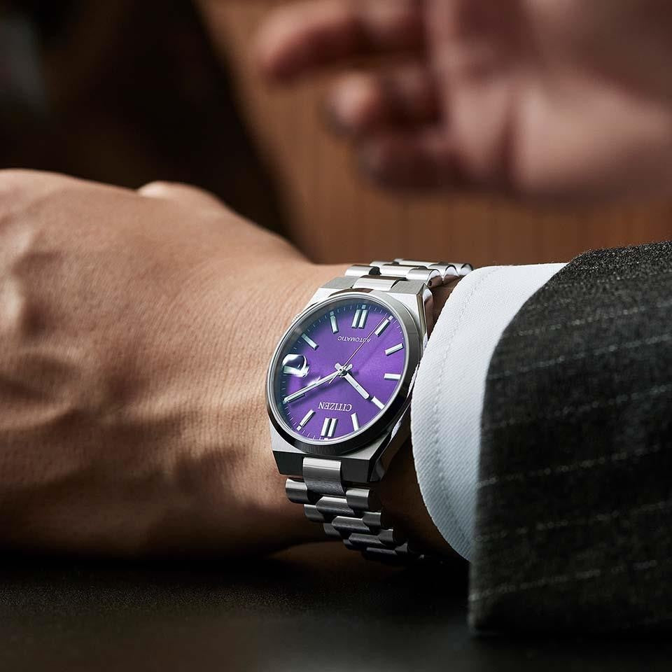 Citizen Tsuyosa NJ0200-50W orologio automatico unisex 37 mm acciaio quadrante viola vetro zaffiro fondello trasparente