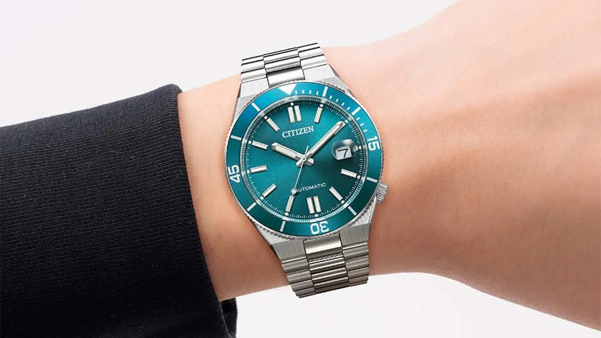 Citizen Tsuyosa Shore NJ0231-56L orologio automatico uomo quadrante blu cassa acciaio 40 mm ghiera girevole vetro zaffiro
