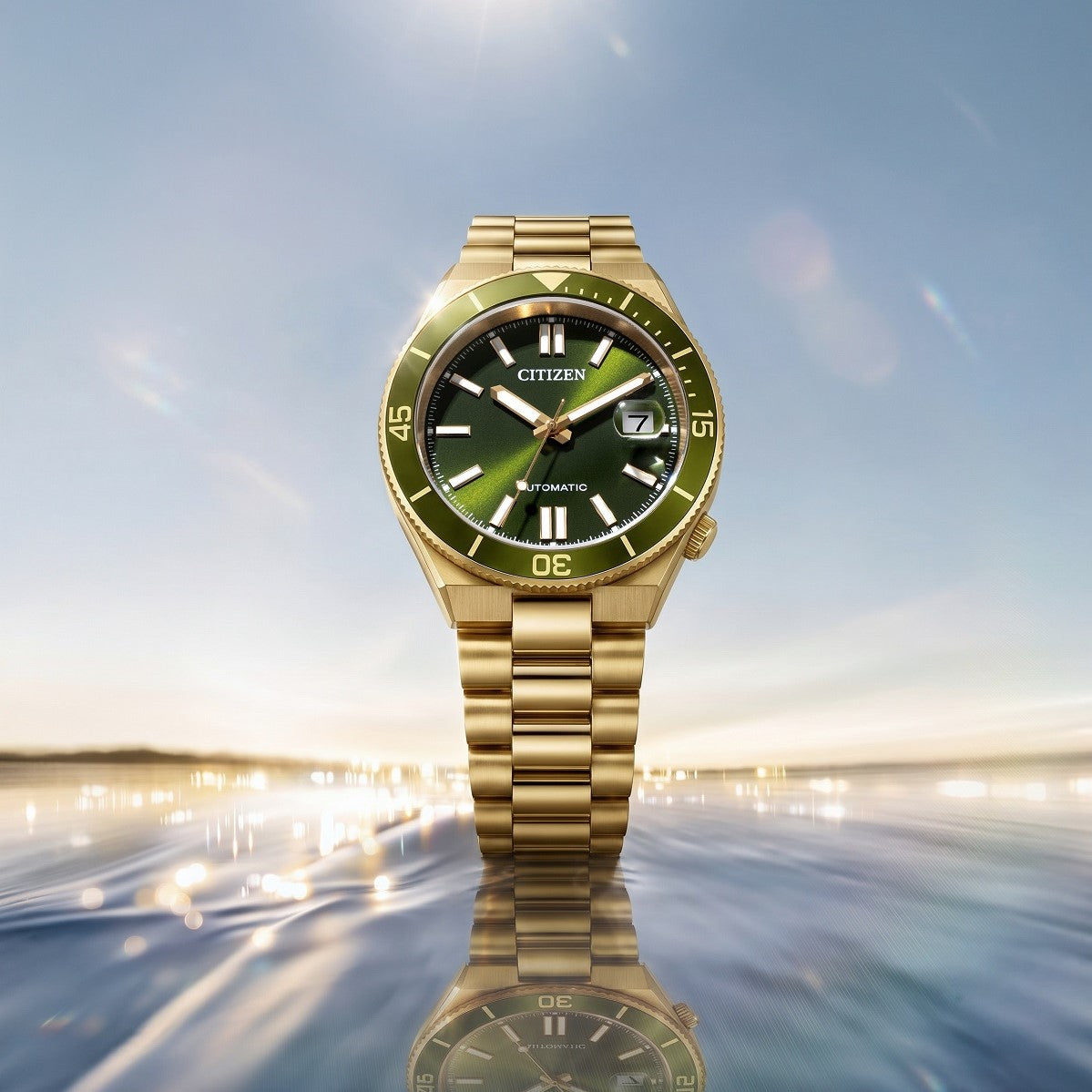 Citizen Tsuyosa Shore NJ0232-53X orologio automatico uomo verde oro acciaio 40 mm vetro zaffiro ghiera girevole