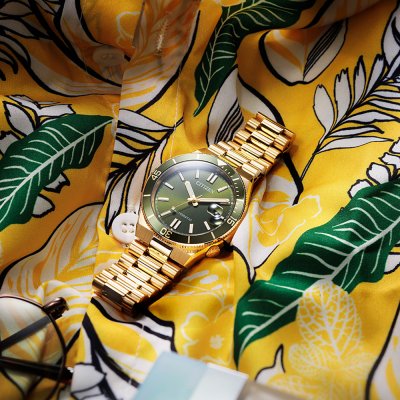 Citizen Tsuyosa Shore NJ0232-53X orologio automatico uomo verde oro acciaio 40 mm vetro zaffiro ghiera girevole
