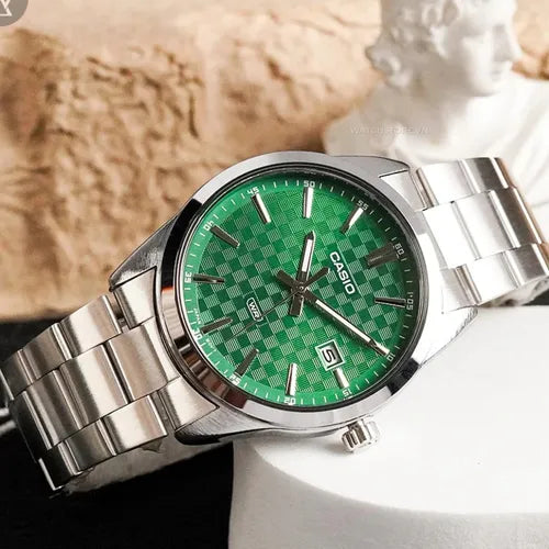 Casio MTP-VD03D-3A1UD orologio uomo quarzo acciaio 41mm quadrante verde scuro datario

