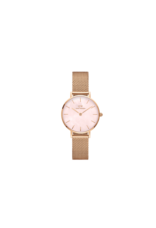 Daniel Wellington Petite Pearl 32mm DW00100516 orologio donna oro rosa quadrante madreperla rosa cinturino mesh quarzo giapponese