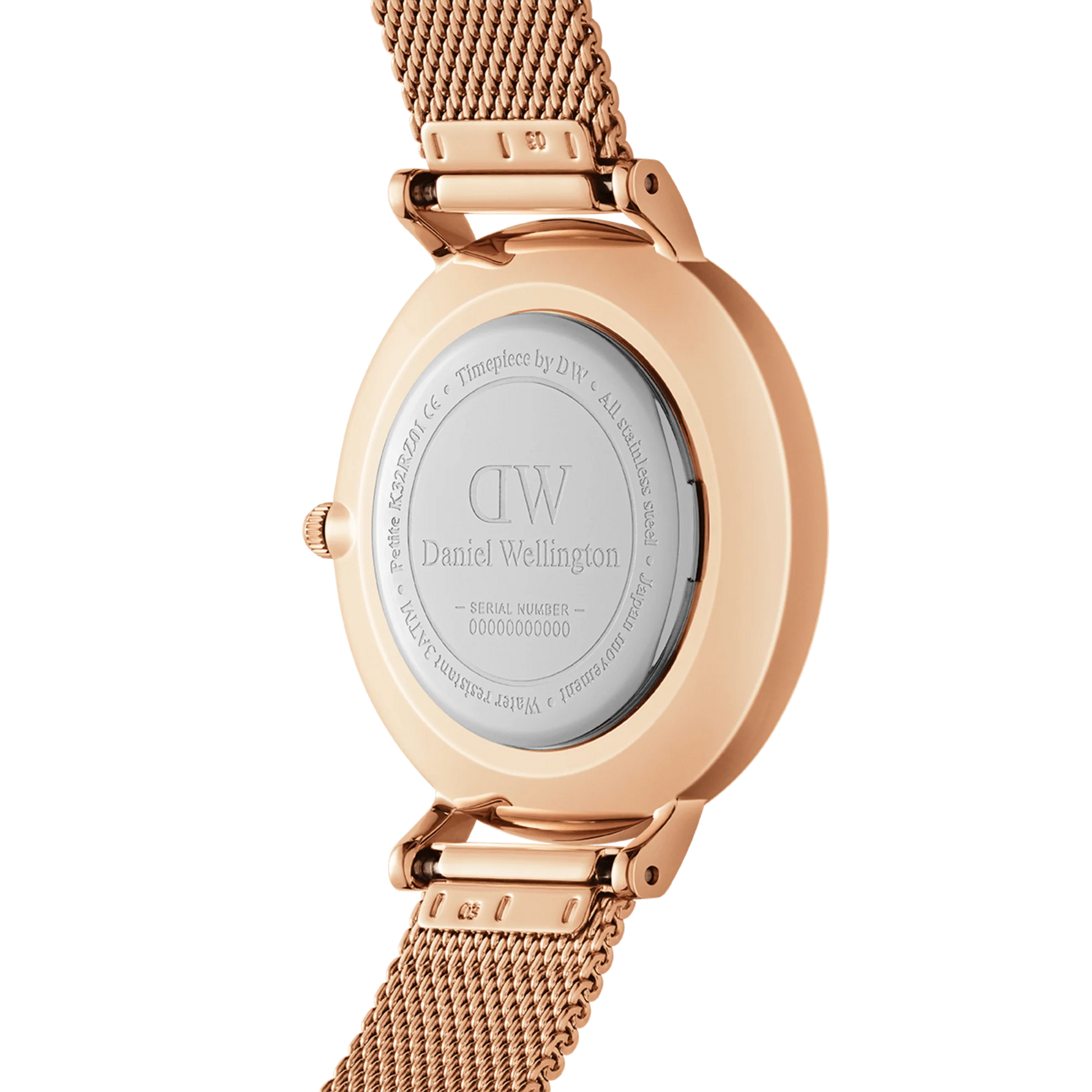 Daniel Wellington Petite Pearl 32mm DW00100516 orologio donna oro rosa quadrante madreperla rosa cinturino mesh quarzo giapponese