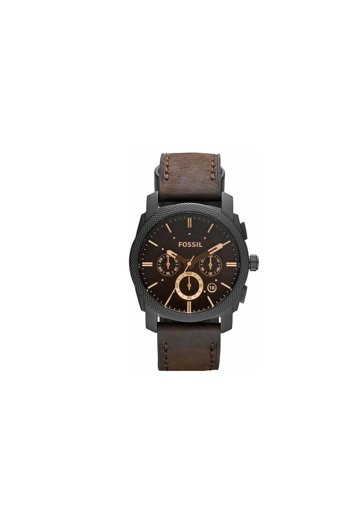 Fossil Machine FS4656 cronografo uomo 42 mm con quadrante nero, cassa in acciaio marrone e cinturino in pelle marrone.