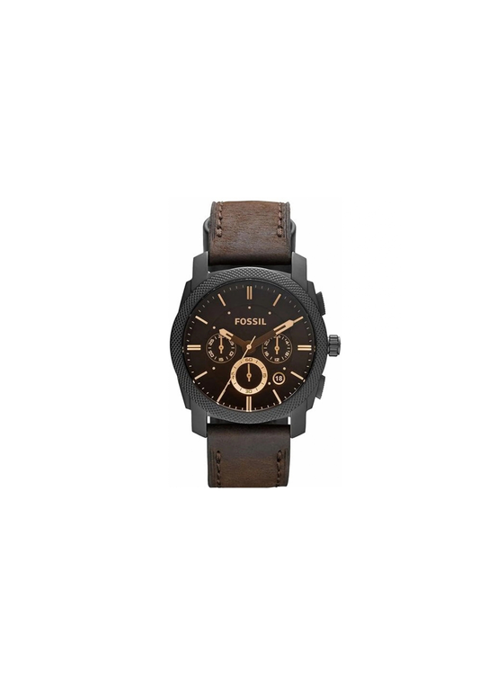 Fossil Machine FS4656 cronografo uomo 42 mm con quadrante nero, cassa in acciaio marrone e cinturino in pelle marrone.