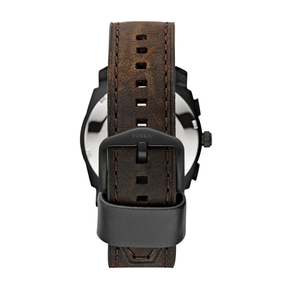 Fossil Machine FS4656 cronografo uomo 42 mm con quadrante nero, cassa in acciaio marrone e cinturino in pelle marrone.