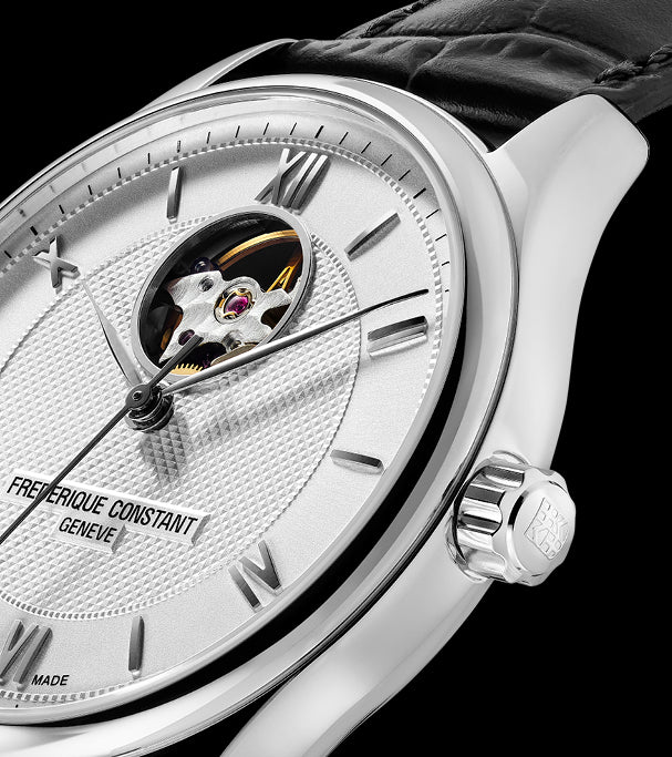 Frederique Constant Classics Heart Beat Automatic FC-310MC5B6 – Orologio automatico 40mm, quadrante guilloché Clous de Paris, apertura Heart Beat, acciaio.