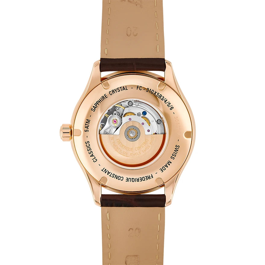 Frederique Constant Classics Heart Beat Automatic FC-310MV5B4 – Orologio automatico 40mm, acciaio oro rosa, quadrante guilloché Clous de Paris, apertura Heart Beat.