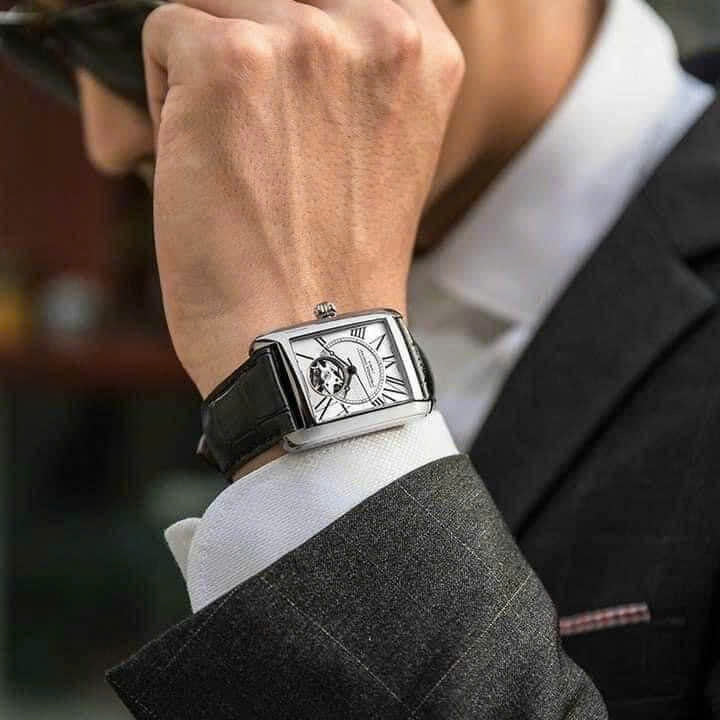 Frederique Constant FC-310MC4S36 automatico Swiss Made cassa rettangolare 30.4×33.3 mm quadrante silver open-heart