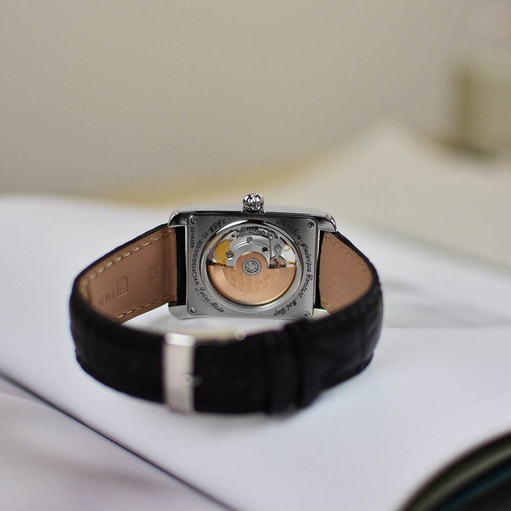 Frederique Constant FC-310MC4S36 automatico Swiss Made cassa rettangolare 30.4×33.3 mm quadrante silver open-heart