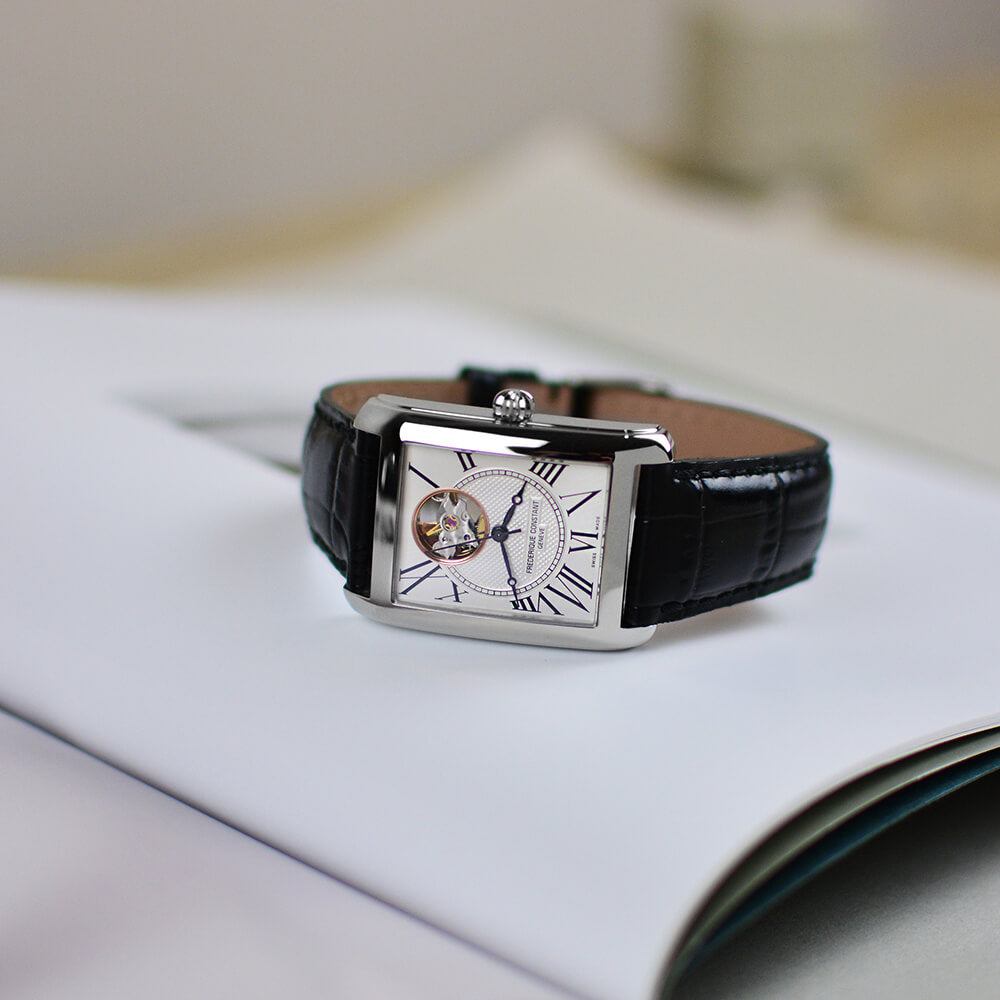 Frederique Constant FC-310MC4S36 automatico Swiss Made cassa rettangolare 30.4×33.3 mm quadrante silver open-heart
