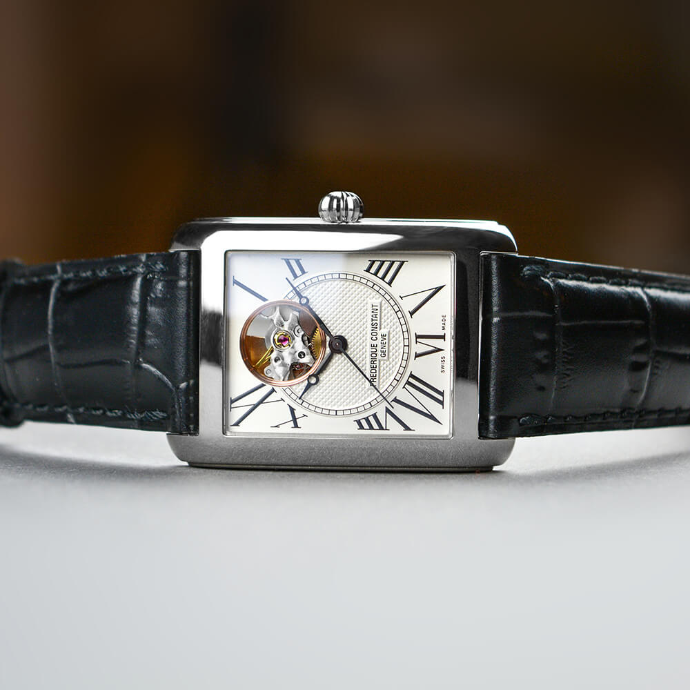 Frederique Constant FC-310MC4S36 automatico Swiss Made cassa rettangolare 30.4×33.3 mm quadrante silver open-heart