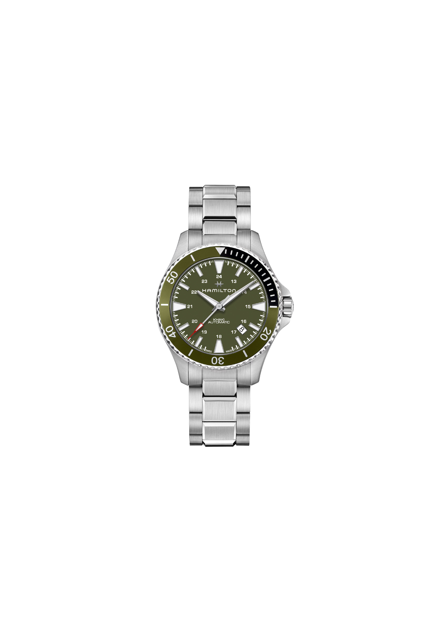Hamilton Khaki Navy Automatic H82375161 Swiss Made quadrante verde automatico calibro H-10 cassa acciaio 40 mm vetro zaffiro