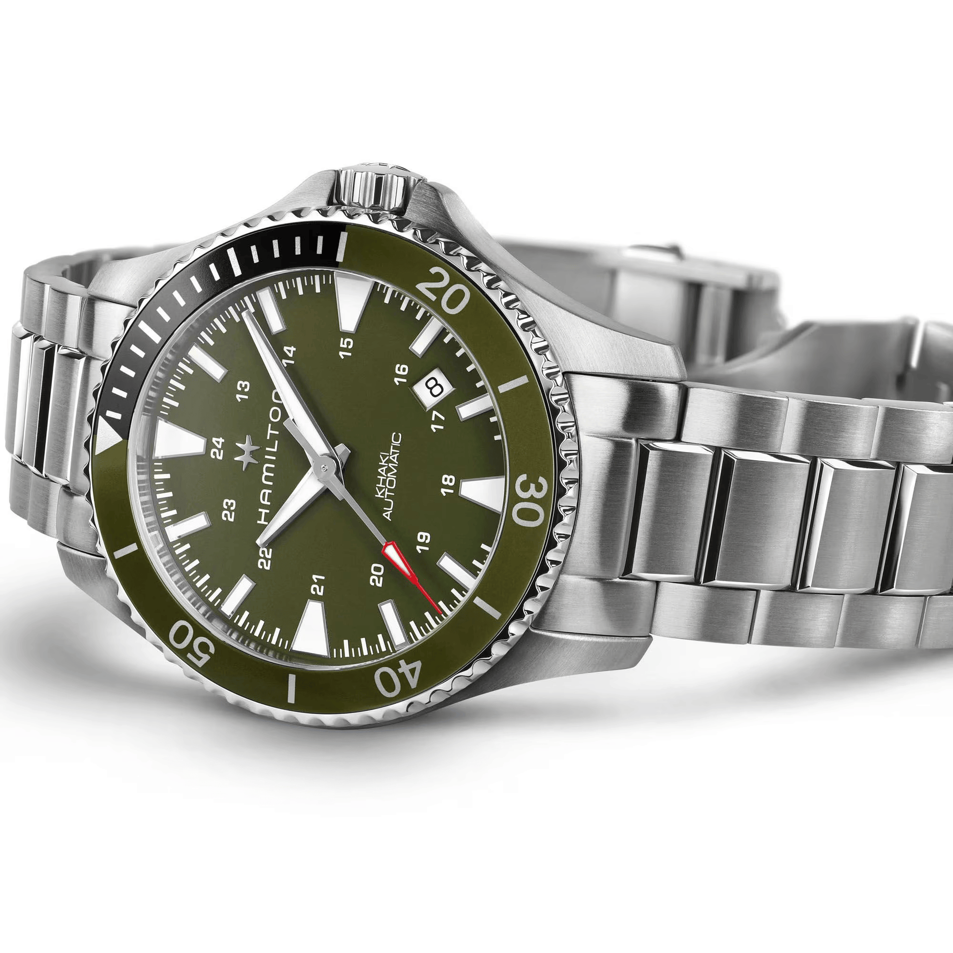 Hamilton Khaki Navy Automatic H82375161 Swiss Made quadrante verde automatico calibro H-10 cassa acciaio 40 mm vetro zaffiro