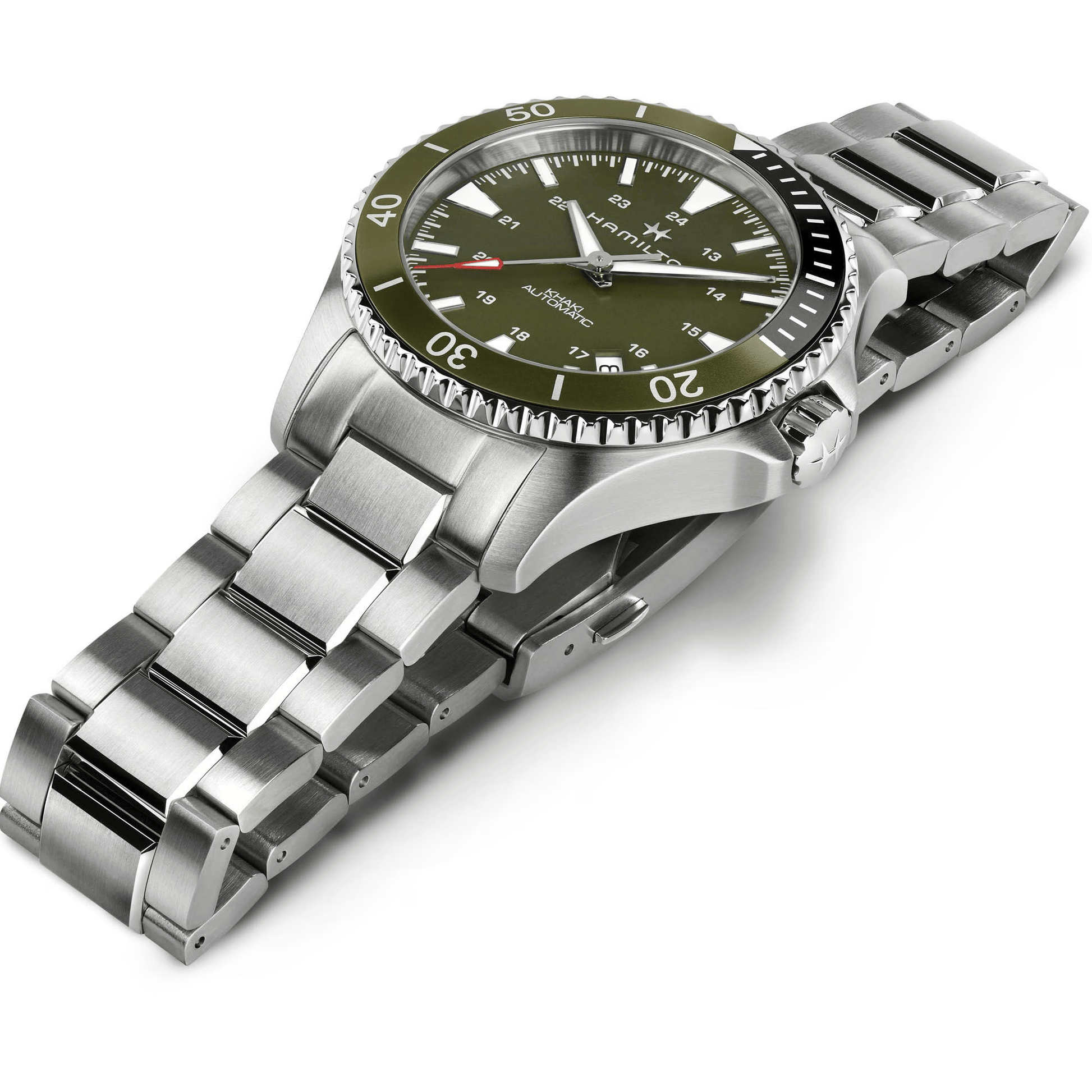 Hamilton Khaki Navy Automatic H82375161 Swiss Made quadrante verde automatico calibro H-10 cassa acciaio 40 mm vetro zaffiro