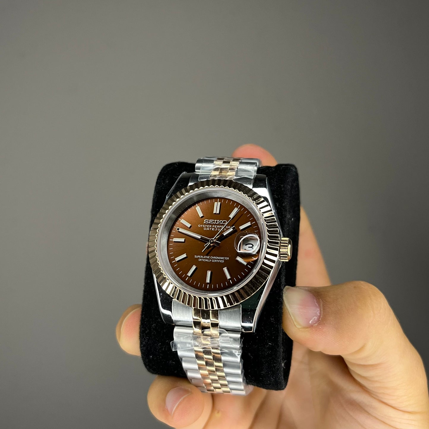 Custom datejust rose gold brown