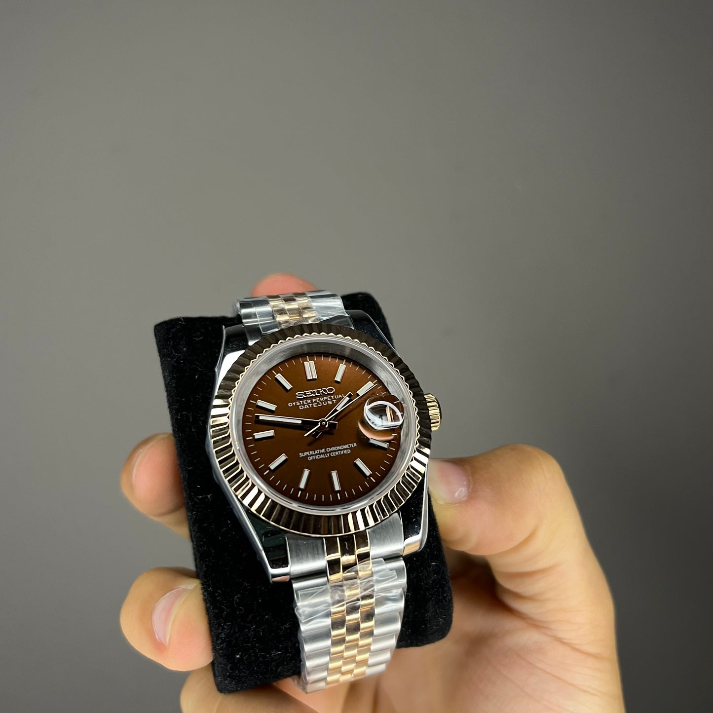 Custom datejust rose gold brown