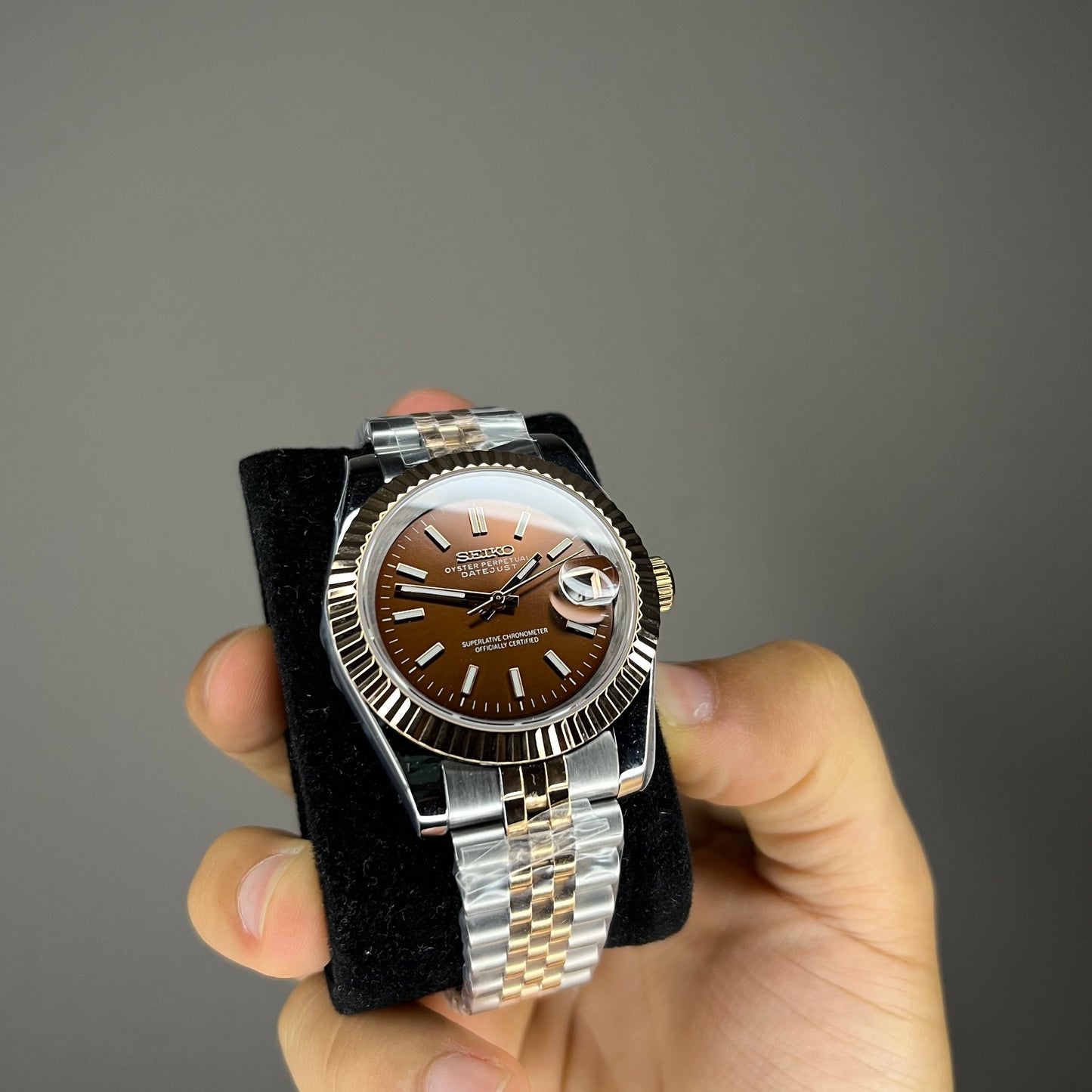 Custom datejust rose gold brown