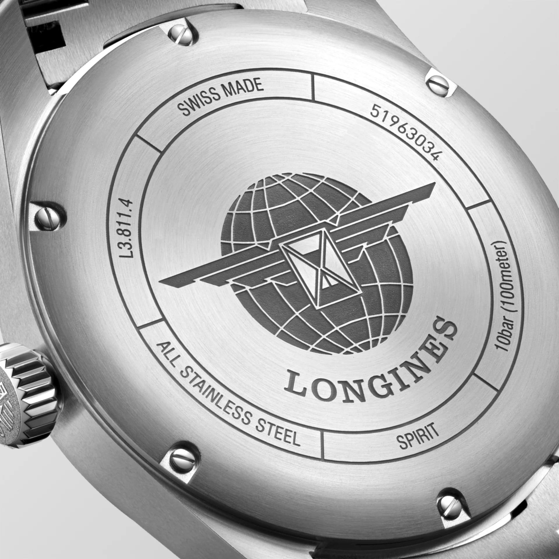 LONGINES SPIRIT L3.410.4.53.6, orologio automatico Swiss Made, cassa acciaio Ø 37/40/42 mm, quadrante nero, vetro zaffiro antigraffio, lancette e indici luminescenti, movimento calibro L888.4 con riserva di carica 72 ore, perfetto per polsi piccoli, medi e grandi.