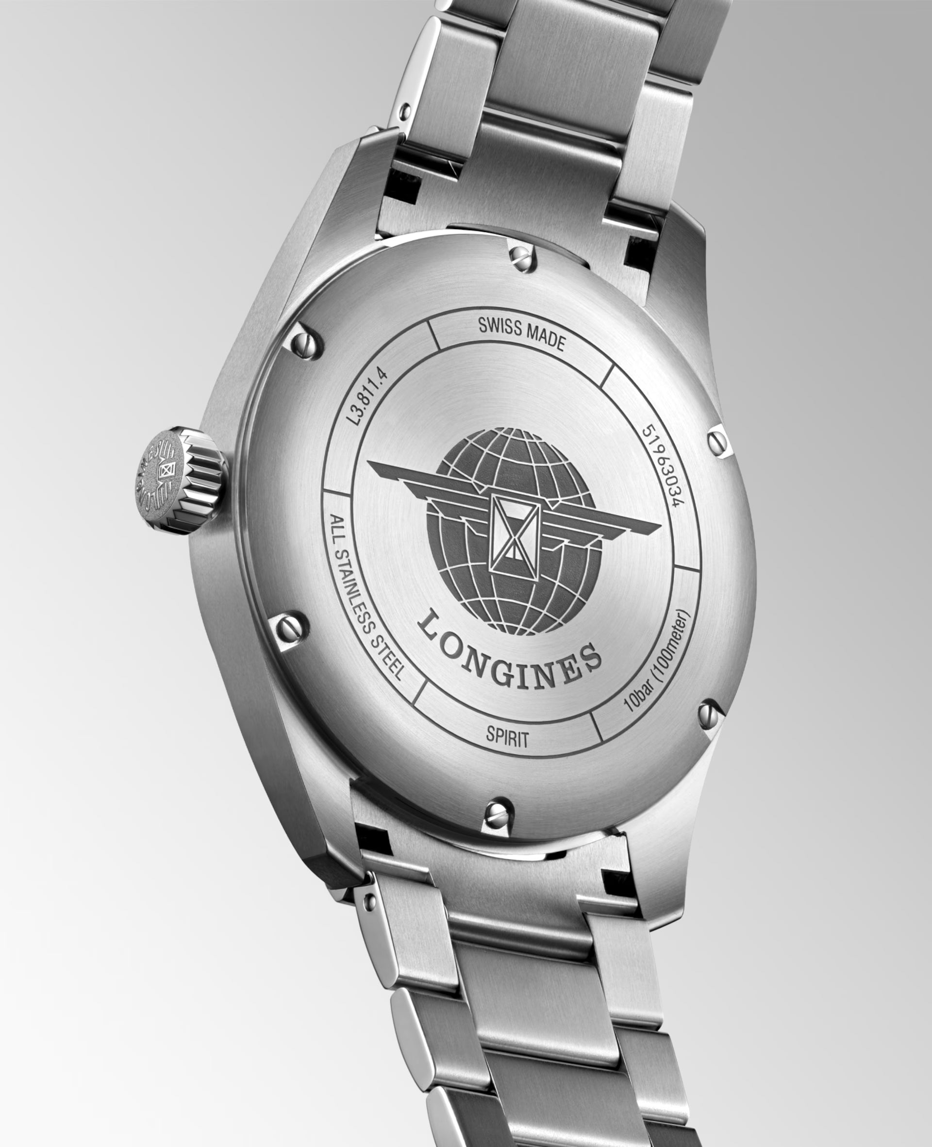 LONGINES SPIRIT L3.410.4.53.6, orologio automatico Swiss Made, cassa acciaio Ø 37/40/42 mm, quadrante nero, vetro zaffiro antigraffio, lancette e indici luminescenti, movimento calibro L888.4 con riserva di carica 72 ore, perfetto per polsi piccoli, medi e grandi.