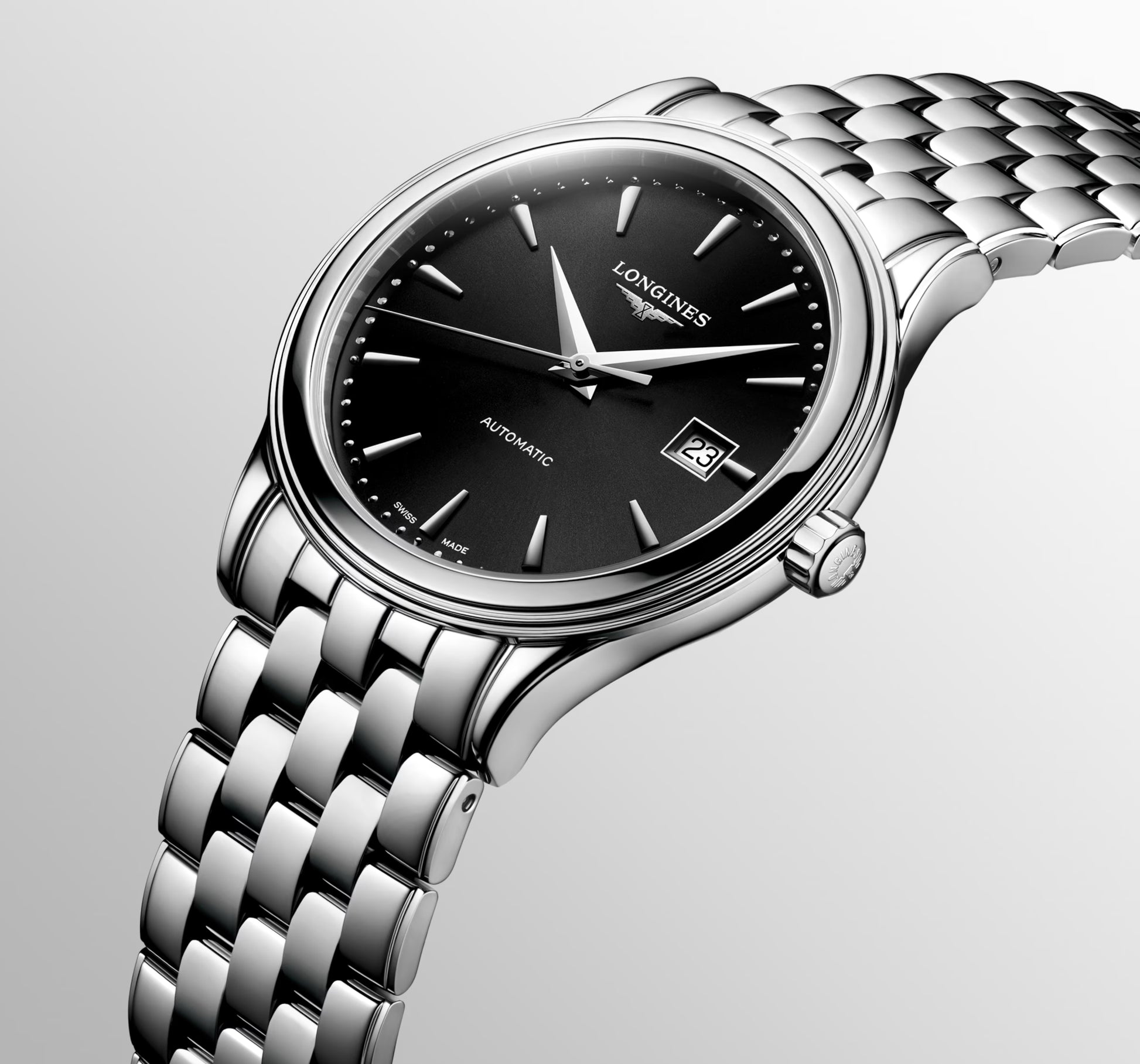 Longines Flagship Classic L4.984.4.59.6 orologio automatico Swiss Made acciaio nero quadrante solei