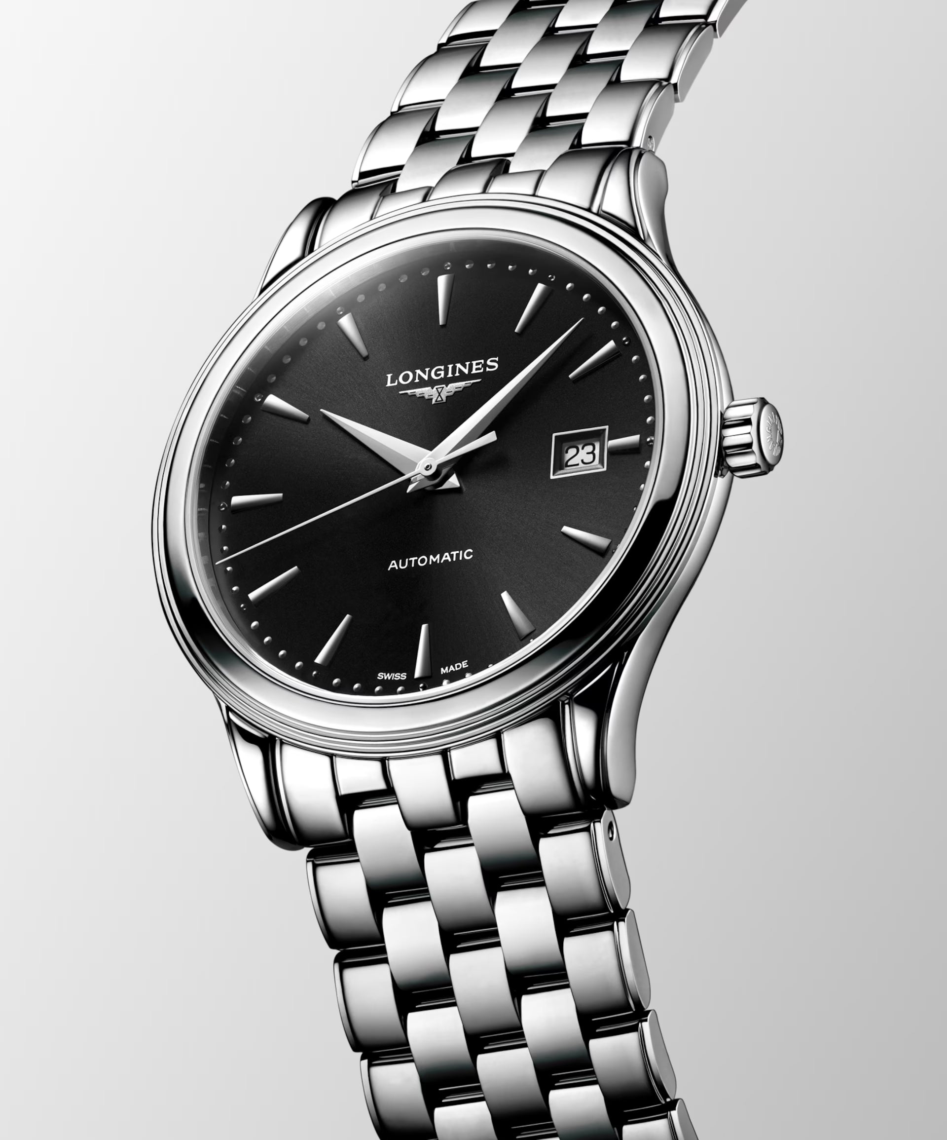 Longines Flagship Classic L4.984.4.59.6 orologio automatico Swiss Made acciaio nero quadrante solei