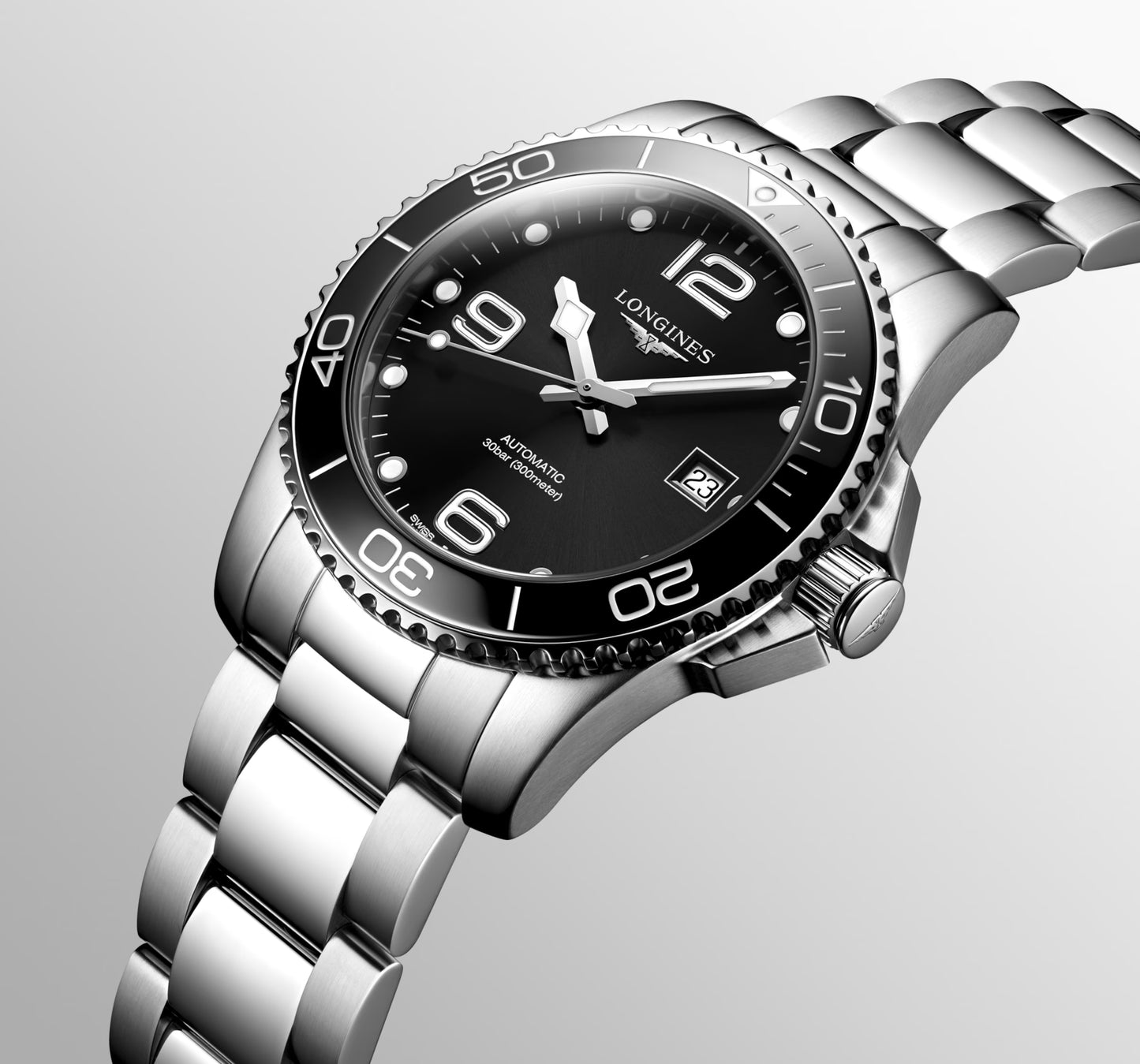 Longines HydroConquest L3.781.4.56.6 orologio automatico Swiss Made acciaio nero lunetta ceramica