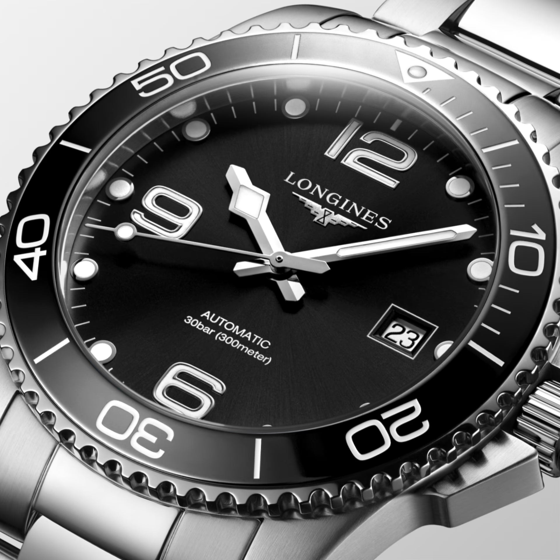 Longines HydroConquest L3.781.4.56.6 orologio automatico Swiss Made acciaio nero lunetta ceramica