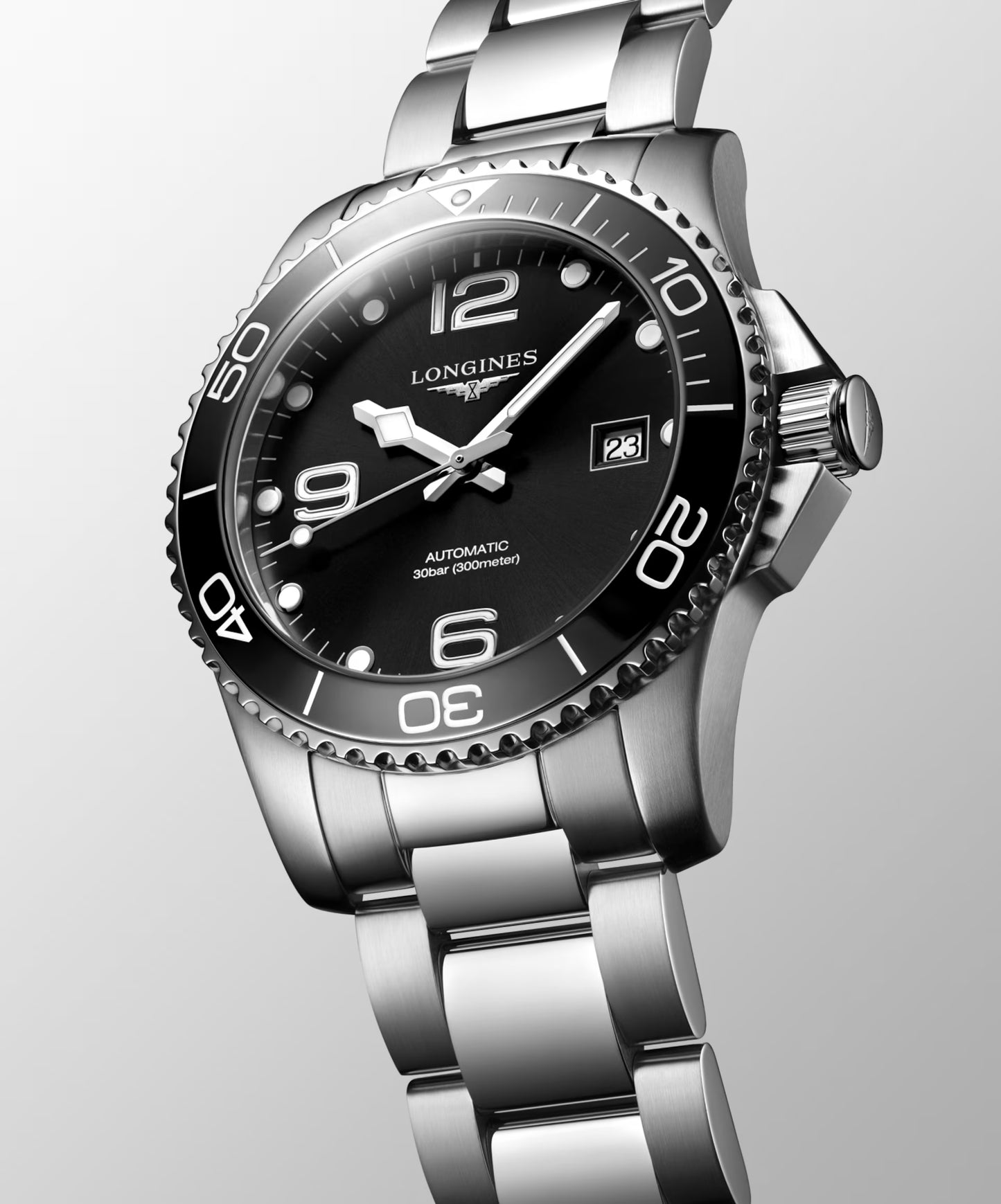 Longines HydroConquest L3.781.4.56.6 orologio automatico Swiss Made acciaio nero lunetta ceramica