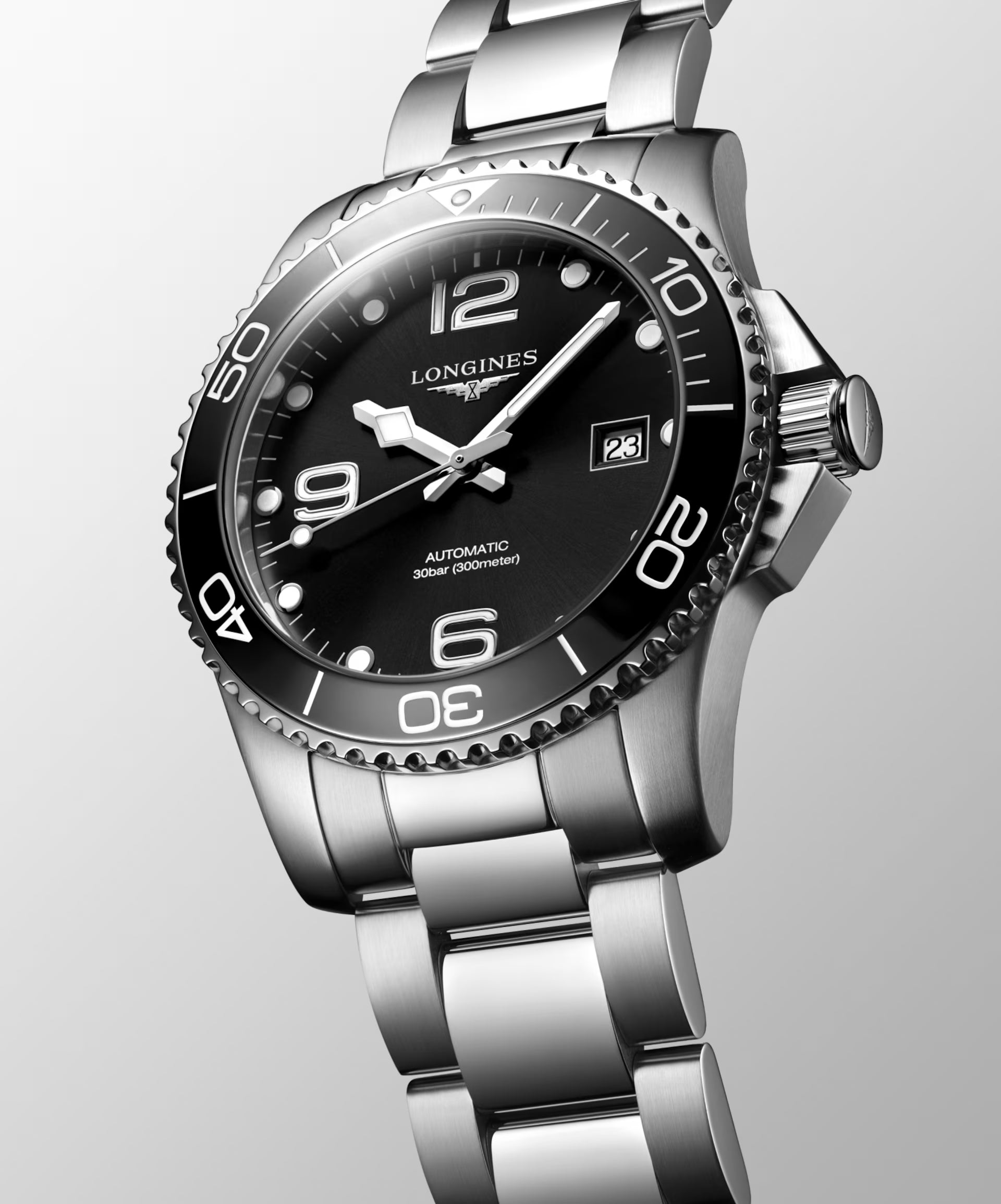 Longines HydroConquest L3.781.4.56.6 orologio automatico Swiss Made acciaio nero lunetta ceramica