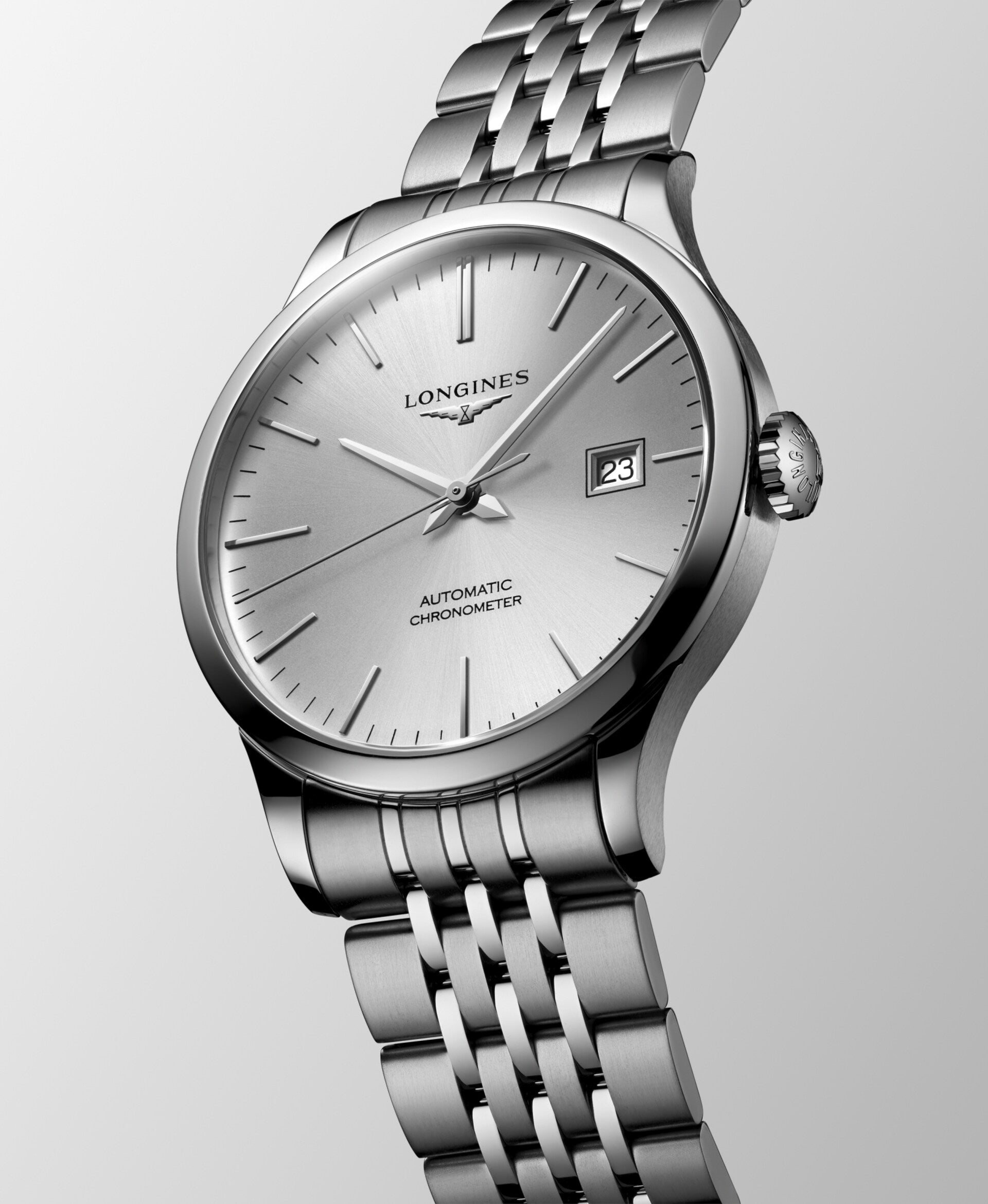 Longines Record L2.821.4.72.6 – Orologio automatico Swiss Made da uomo – Cassa acciaio Ø 40mm – Quadrante argento a raggi di sole