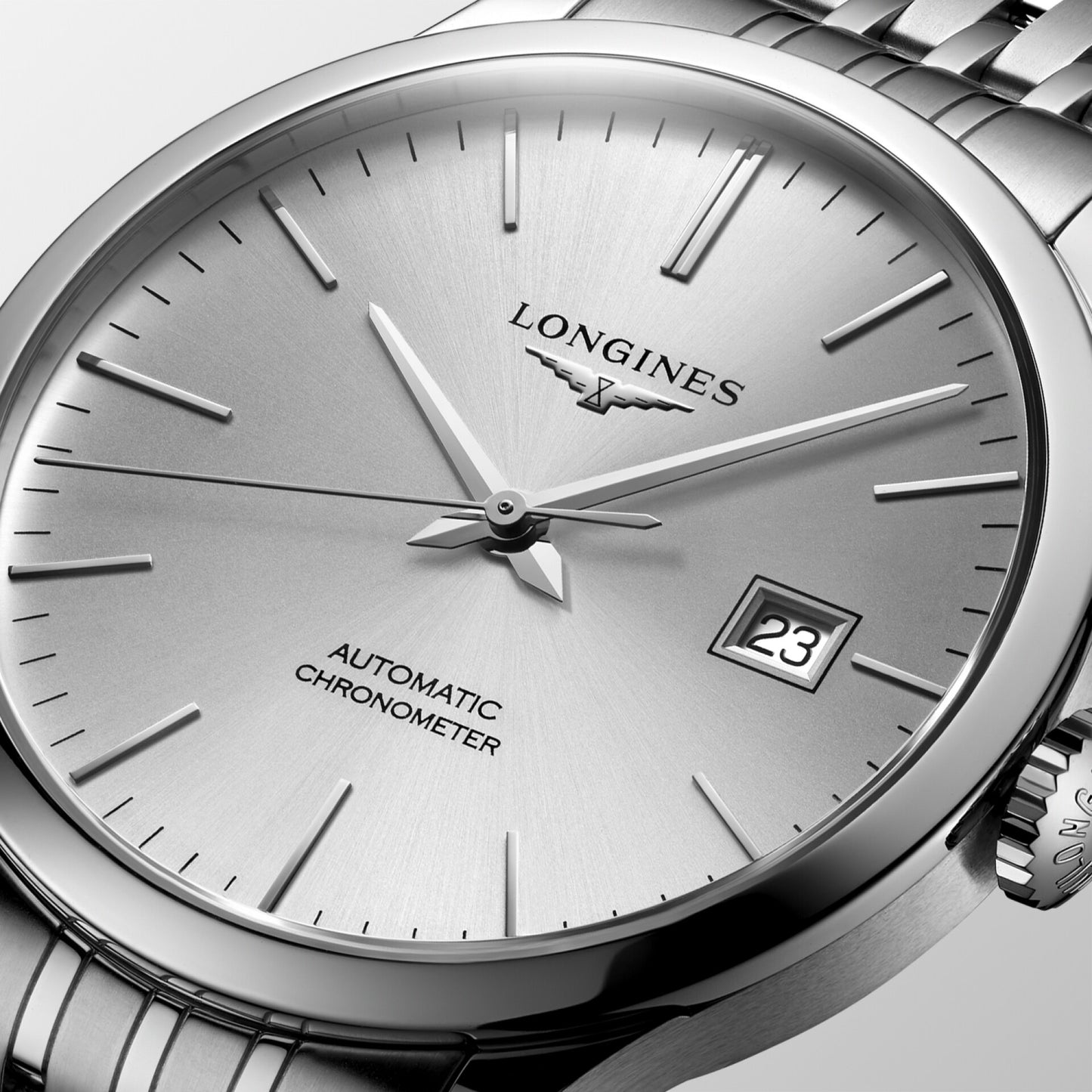 Longines Record L2.821.4.72.6 – Orologio automatico Swiss Made da uomo – Cassa acciaio Ø 40mm – Quadrante argento a raggi di sole