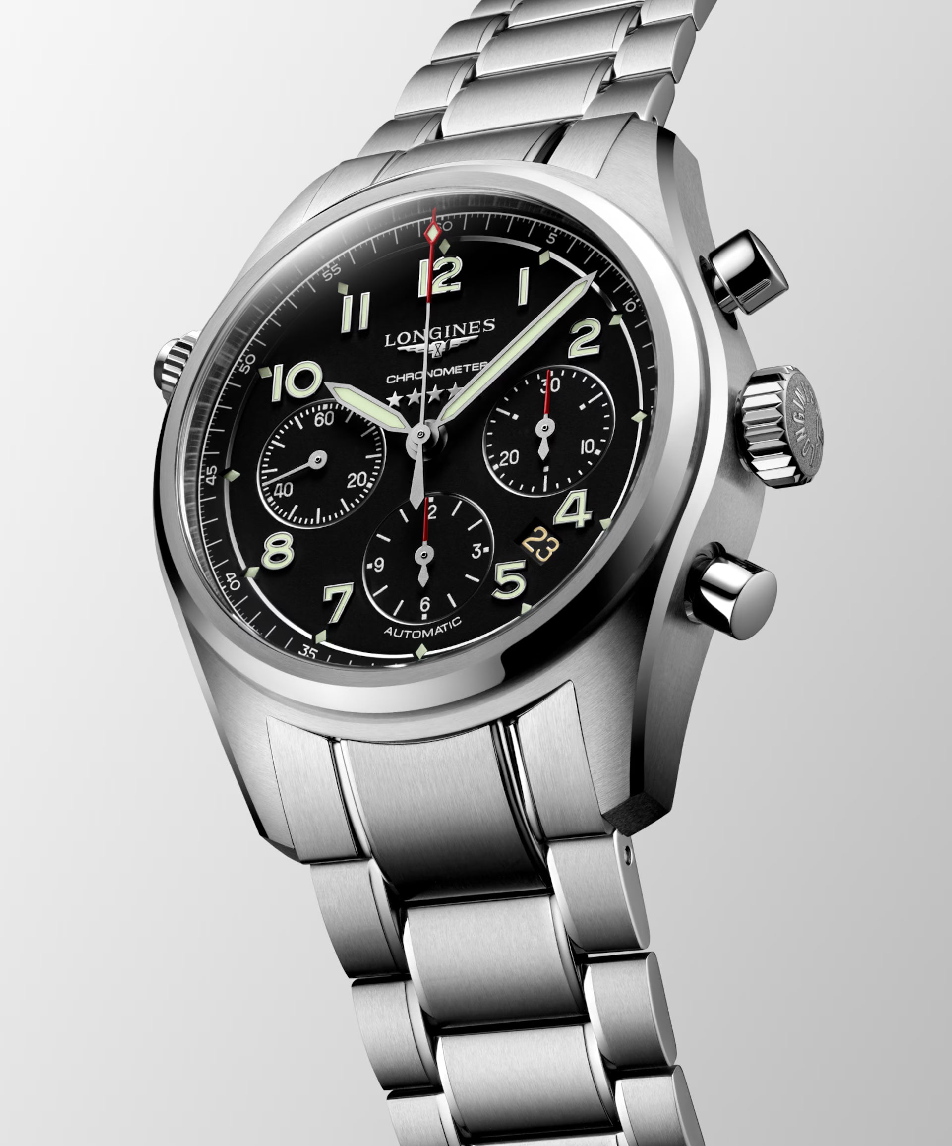 Longines Spirit Chronograph L3.820.4.53.6 – Orologio automatico Swiss Made con cronografo, cassa 42mm in acciaio e quadrante nero