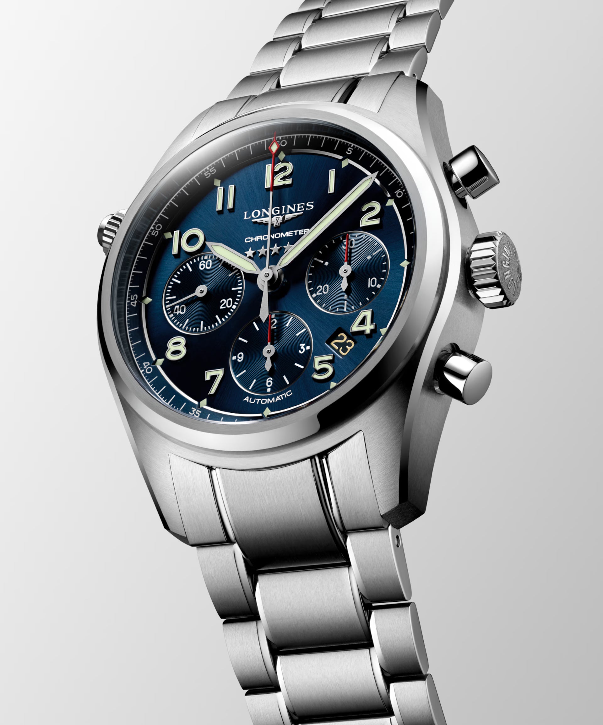 Longines Spirit Chronograph L3.820.4.93.6 – Orologio automatico Swiss Made con cronografo, cassa 42mm in acciaio e quadrante blu a raggi di sole