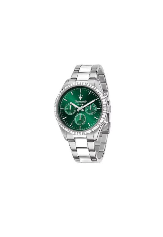Orologio Maserati Competizione R8853100044 quarzo, quadrante verde, cassa 43mm acciaio inox, multifunzione.