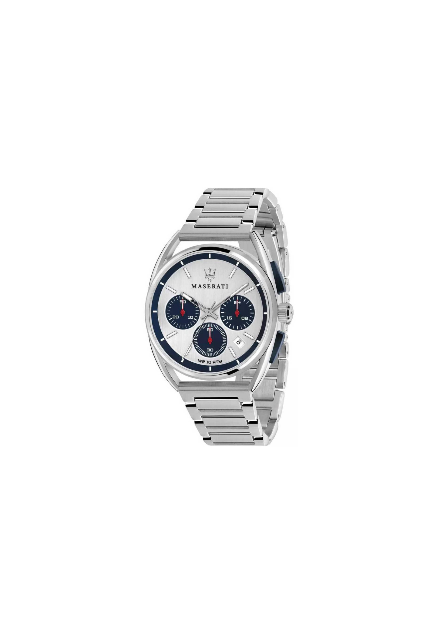 Maserati cronografo uomo R8873632001 quadrante bianco blu cassa acciaio 41 mm cinturino argento