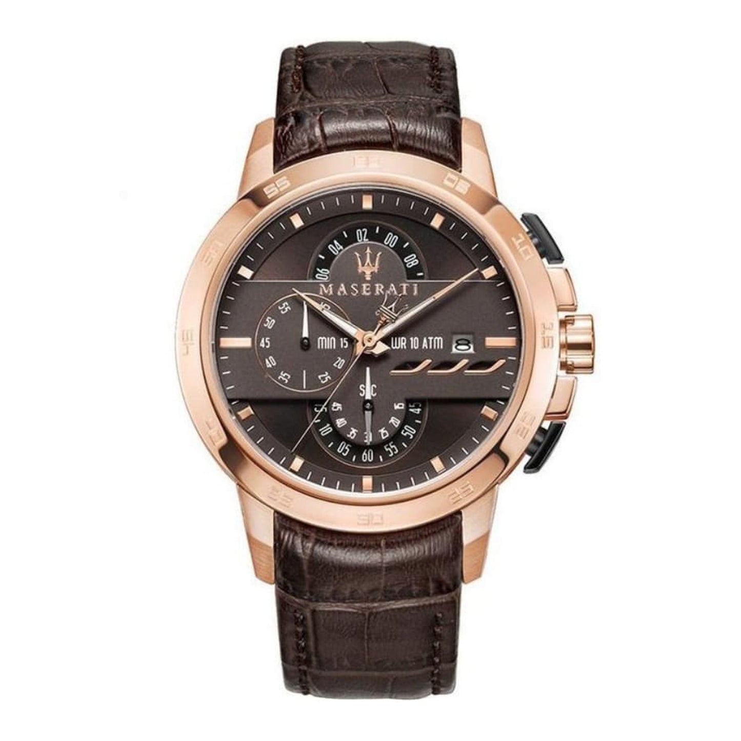 Maserati Ingegno cronografo uomo R8871619001 quadrante marrone cassa acciaio oro rosa 45 mm cinturino pelle marrone