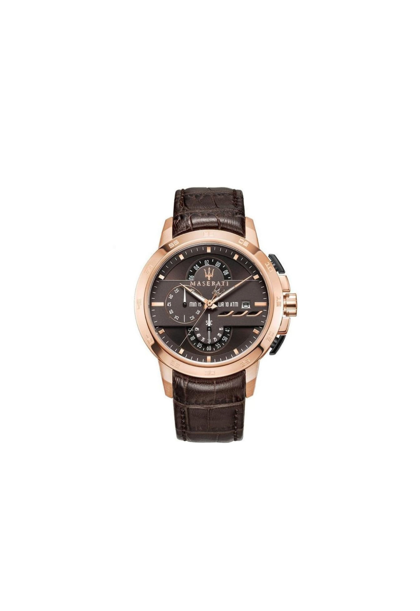 Maserati Ingegno cronografo uomo R8871619001 quadrante marrone cassa acciaio oro rosa 45 mm cinturino pelle marrone