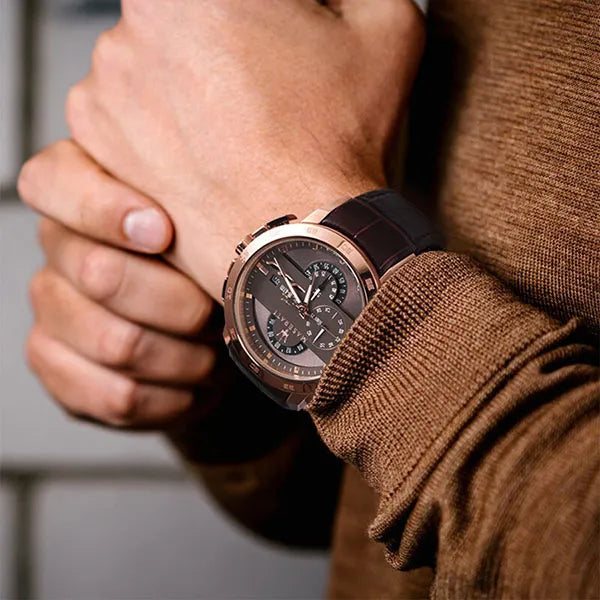 Maserati Ingegno cronografo uomo R8871619001 quadrante marrone cassa acciaio oro rosa 45 mm cinturino pelle marrone