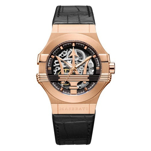Maserati Potenza Automatic Men's Black Leather 42mm Rose Gold