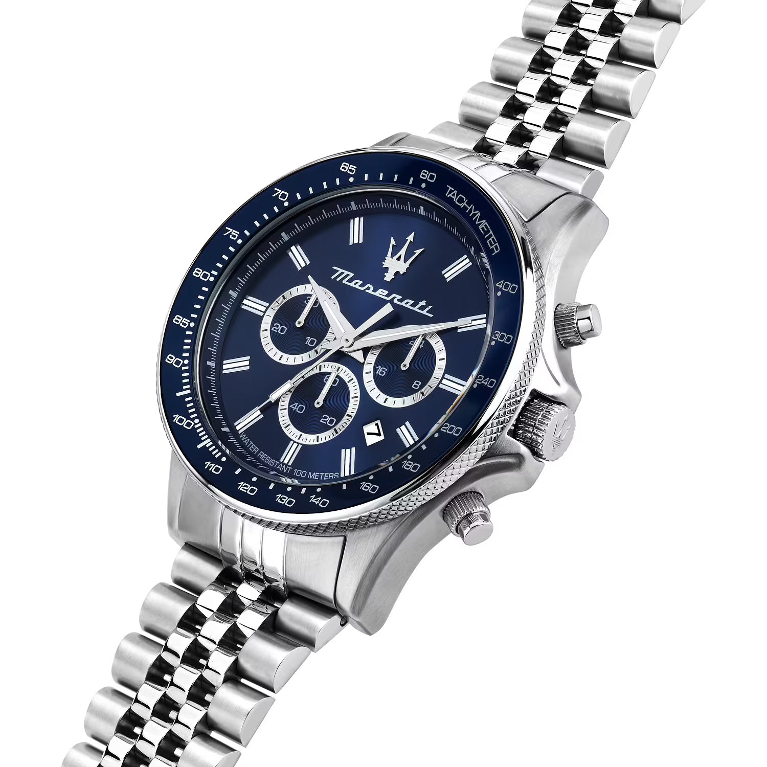 Maserati Sfida R8873640025 – Orologio cronografo uomo – Quarzo – Cassa acciaio Ø 44mm – Quadrante blu – Cinturino acciaio silver