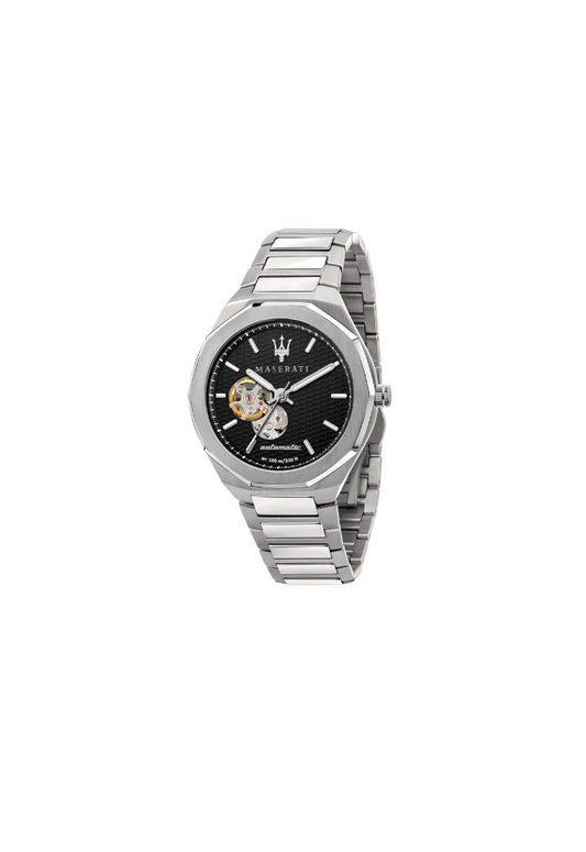 Maserati Stile Automatico R8823142002 orologio uomo quadrante nero cassa acciaio 42mm bracciale acciaio movimento automatico design sportivo elegante