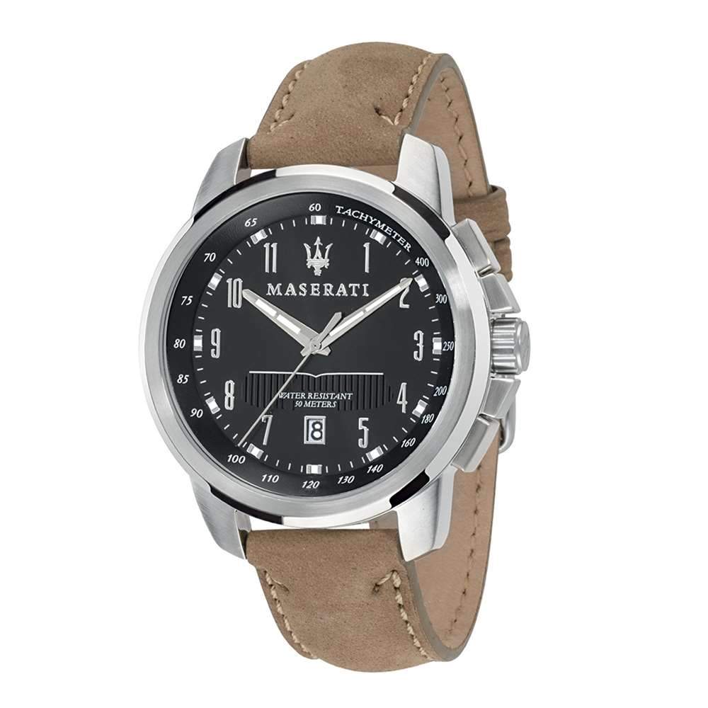 Maserati Successo R8851121004 cronografo uomo quadrante nero cassa acciaio 44 mm cinturino pelle marrone