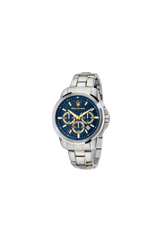 Maserati Successo cronografo uomo R8873621016 quadrante blu cassa acciaio 44 mm bracciale bicolore acciaio oro