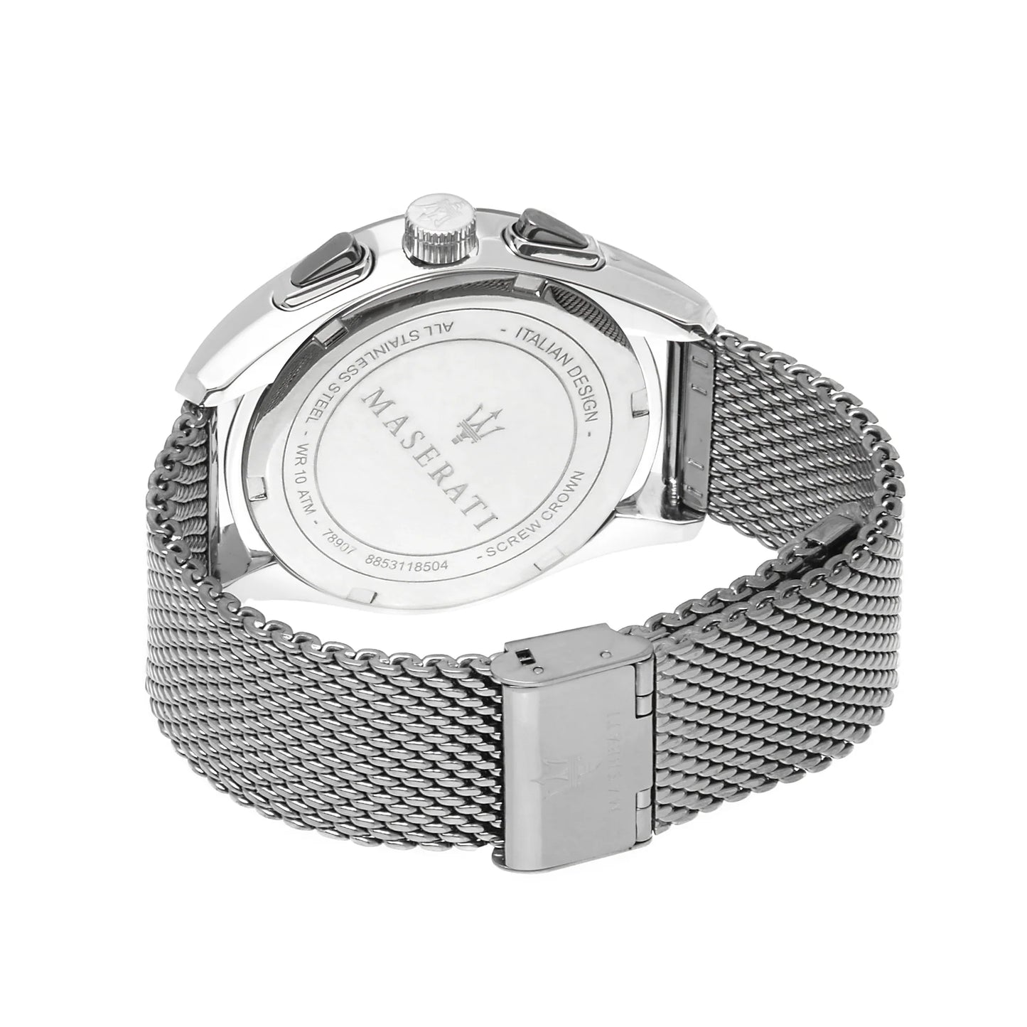 Maserati Traguardo R8873612005 cronografo uomo quarzo quadrante nero cassa acciaio 45 mm cinturino maglia milanese