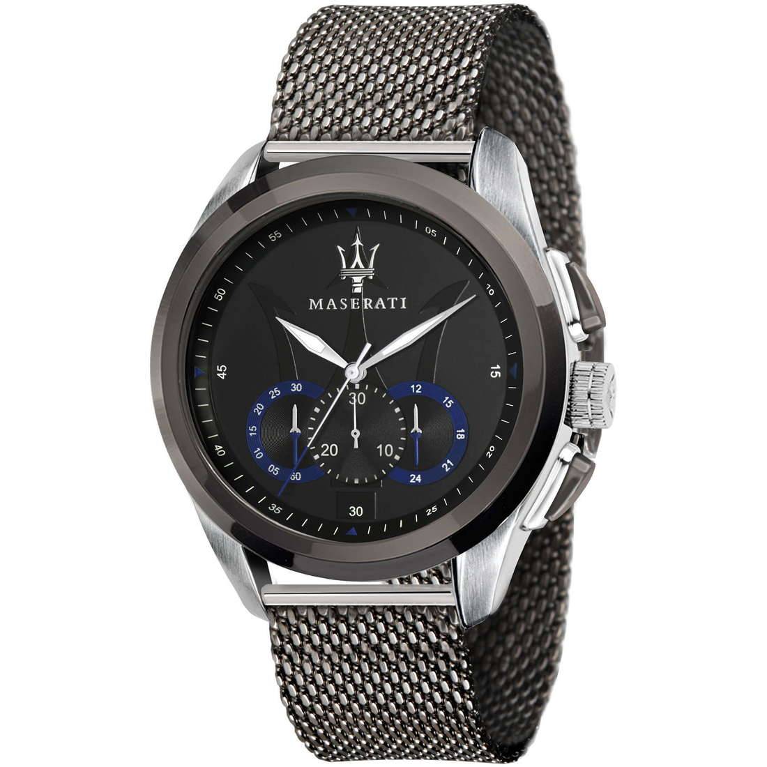 Orologio Maserati Traguardo R8873612006 cronografo quarzo uomo nero 45 mm acciaio mesh